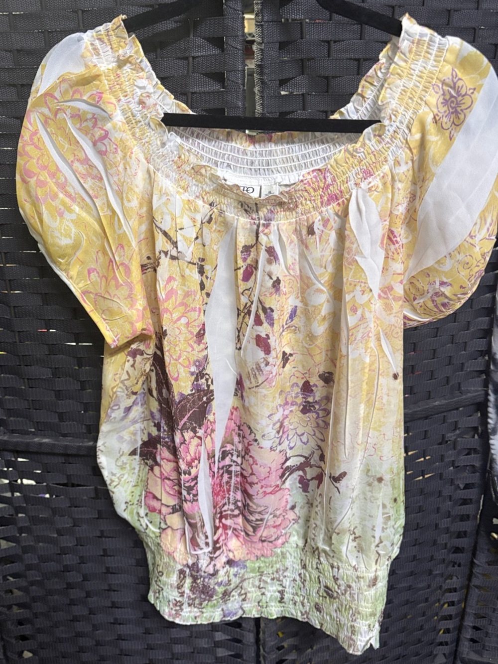 Cato Yellow Floral Peasant Top XL - Women